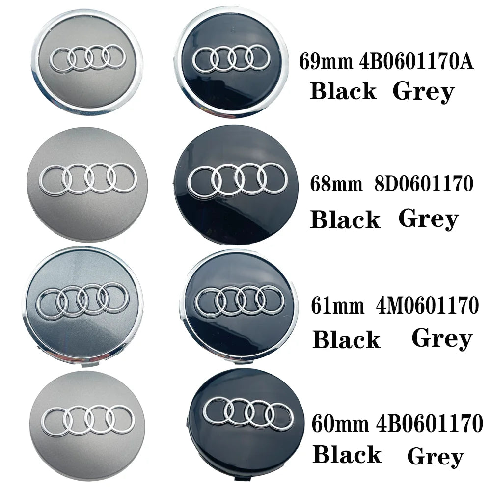 Audi Style Wheel Centre Caps – 4 Piece Set – 60mm / 61mm / 68mm / 69mm